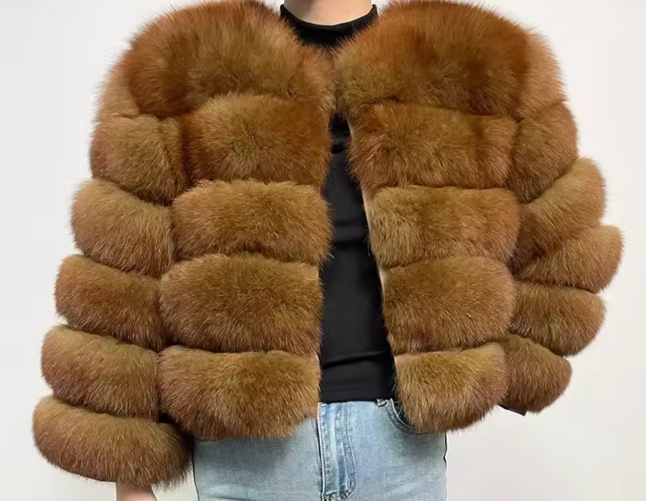Natural fox fur coats detachable sleeves 2in1