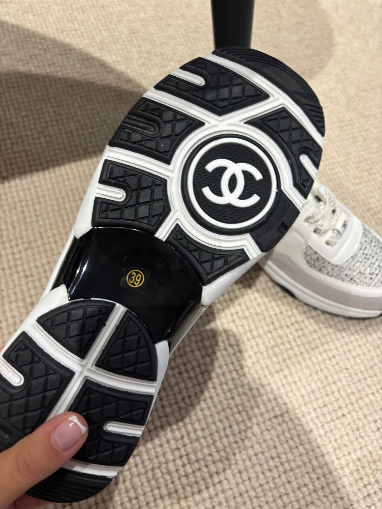 White with black flicks cc trainers size 5
