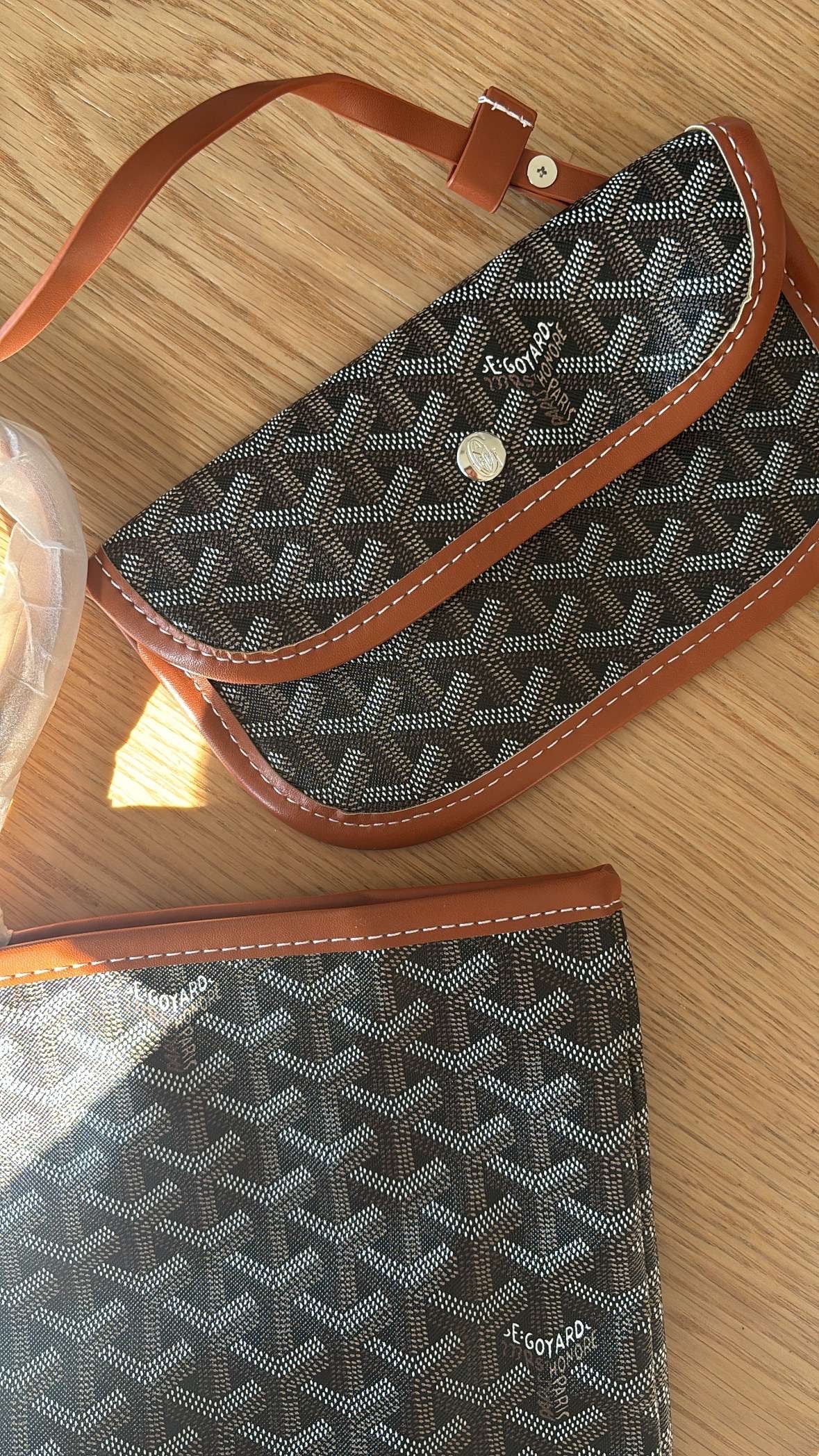 Brown shoulder bag styled by lr