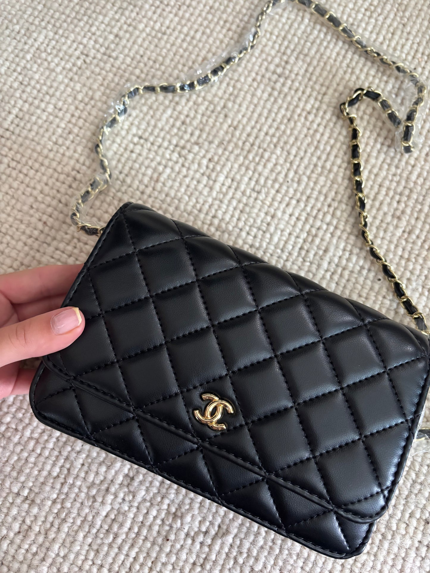 Black small cc with gold chain crossover bag