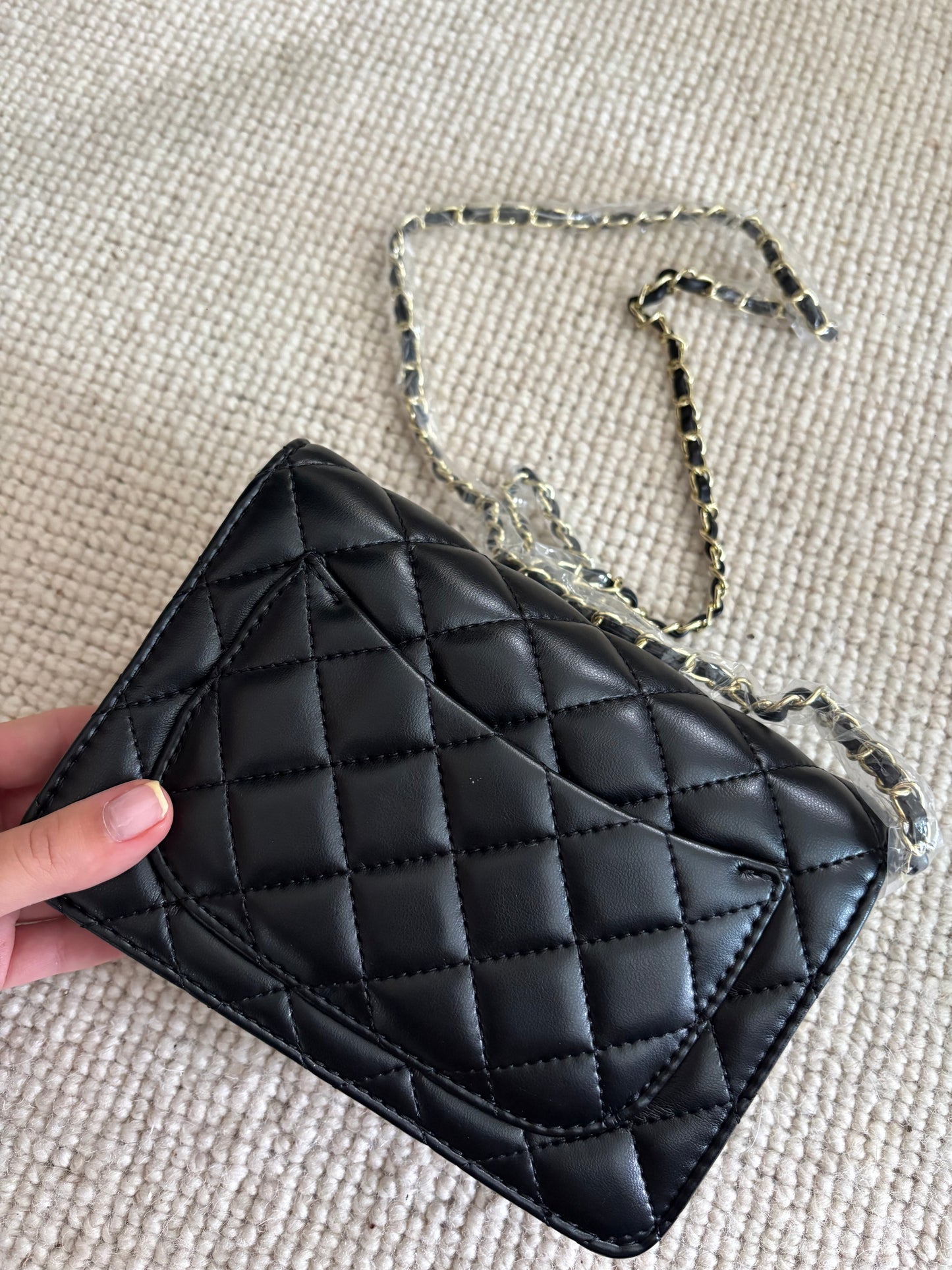 Black small cc with gold chain crossover bag