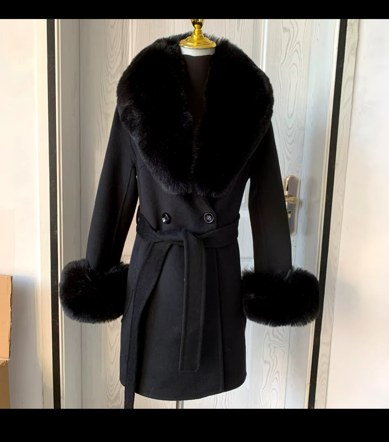 Faux fur coat with gold buttons pre order 2-3 weeks