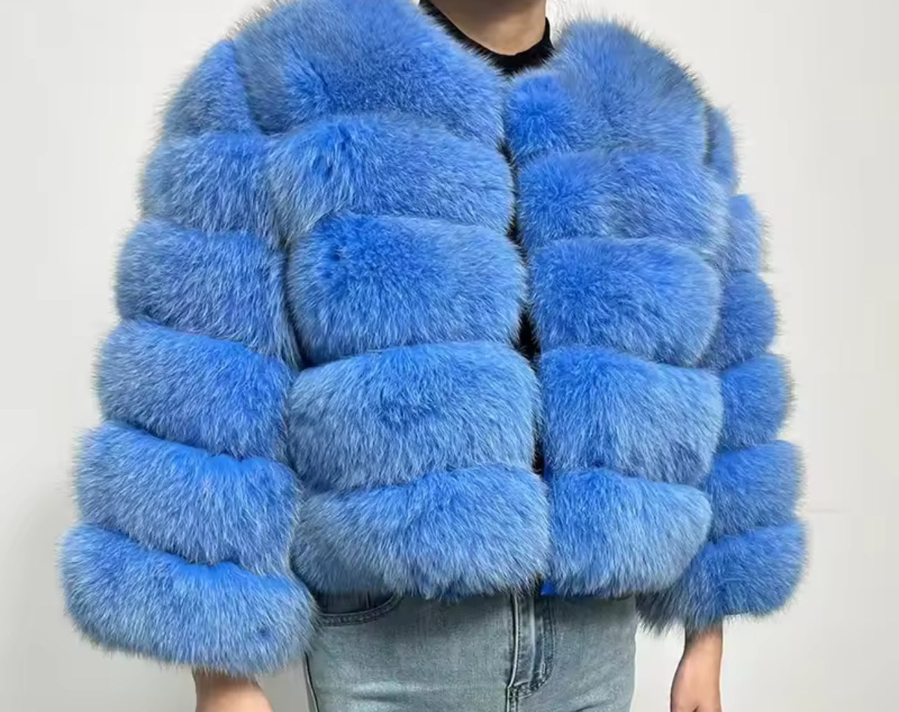Natural fox fur coats detachable sleeves 2in1