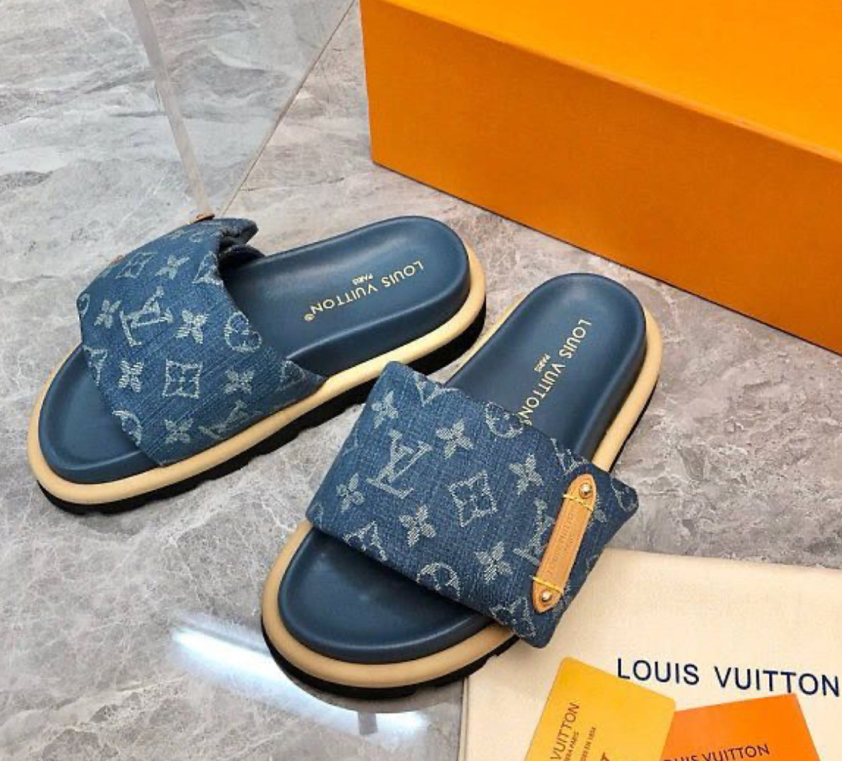 Denim pillow sliders pre order 3/4 weeks