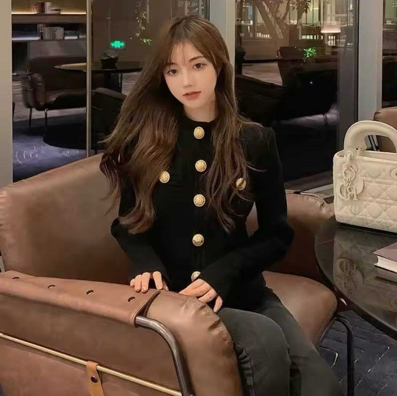 Black top - Gold Buttons - size medium