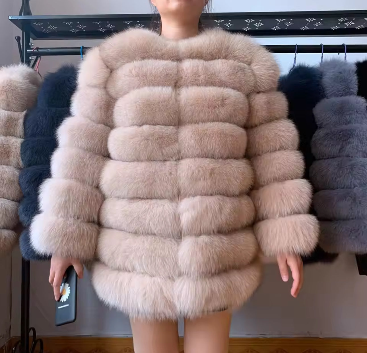 Natural long 4in1 fur coat