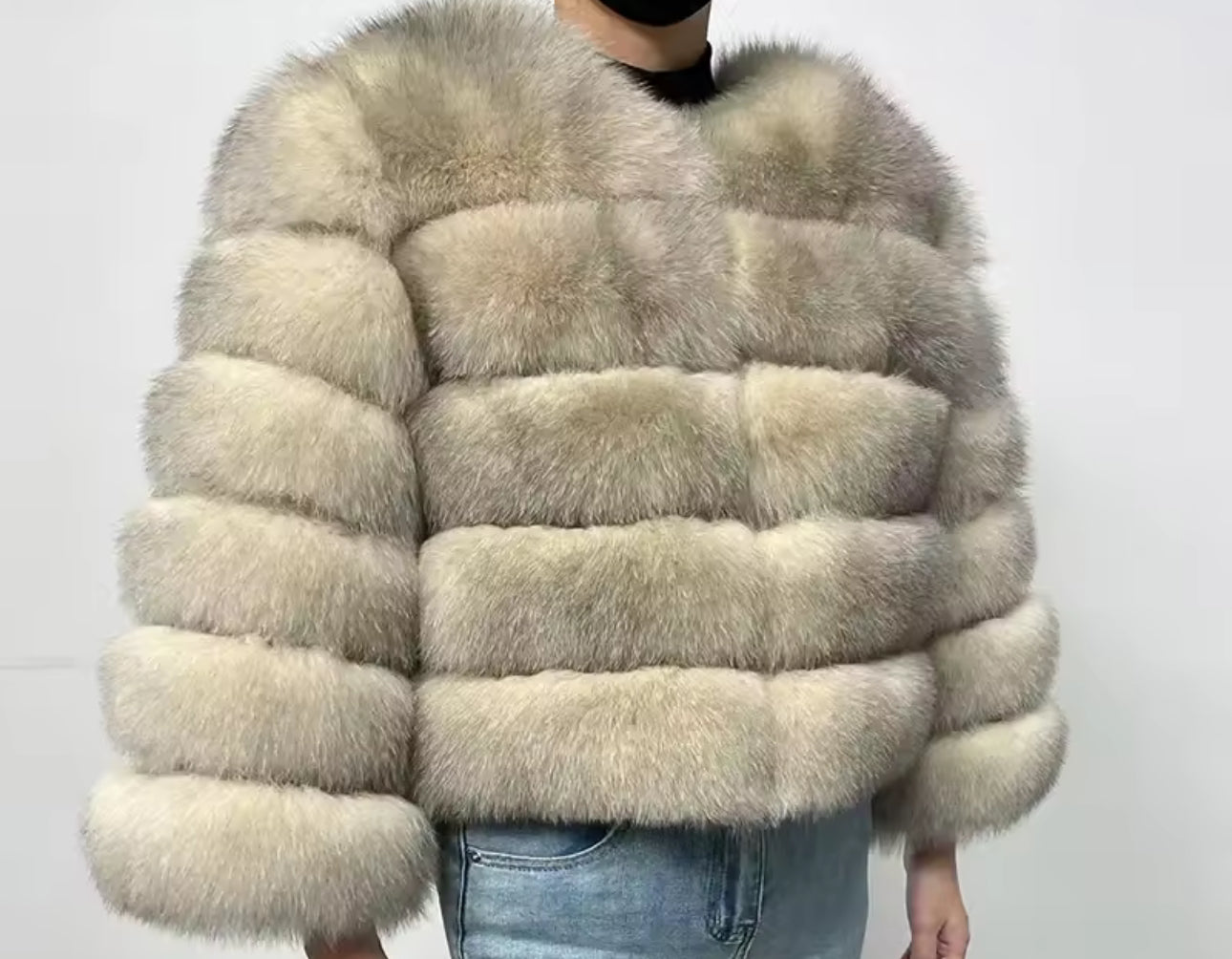 Natural fox fur coats detachable sleeves 2in1