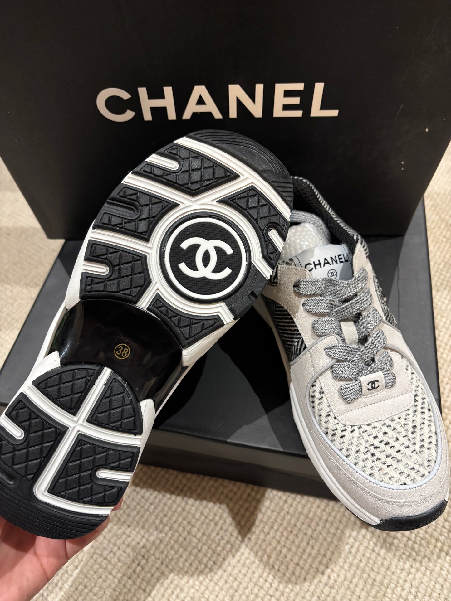 Grey & beige cc trainers size 5