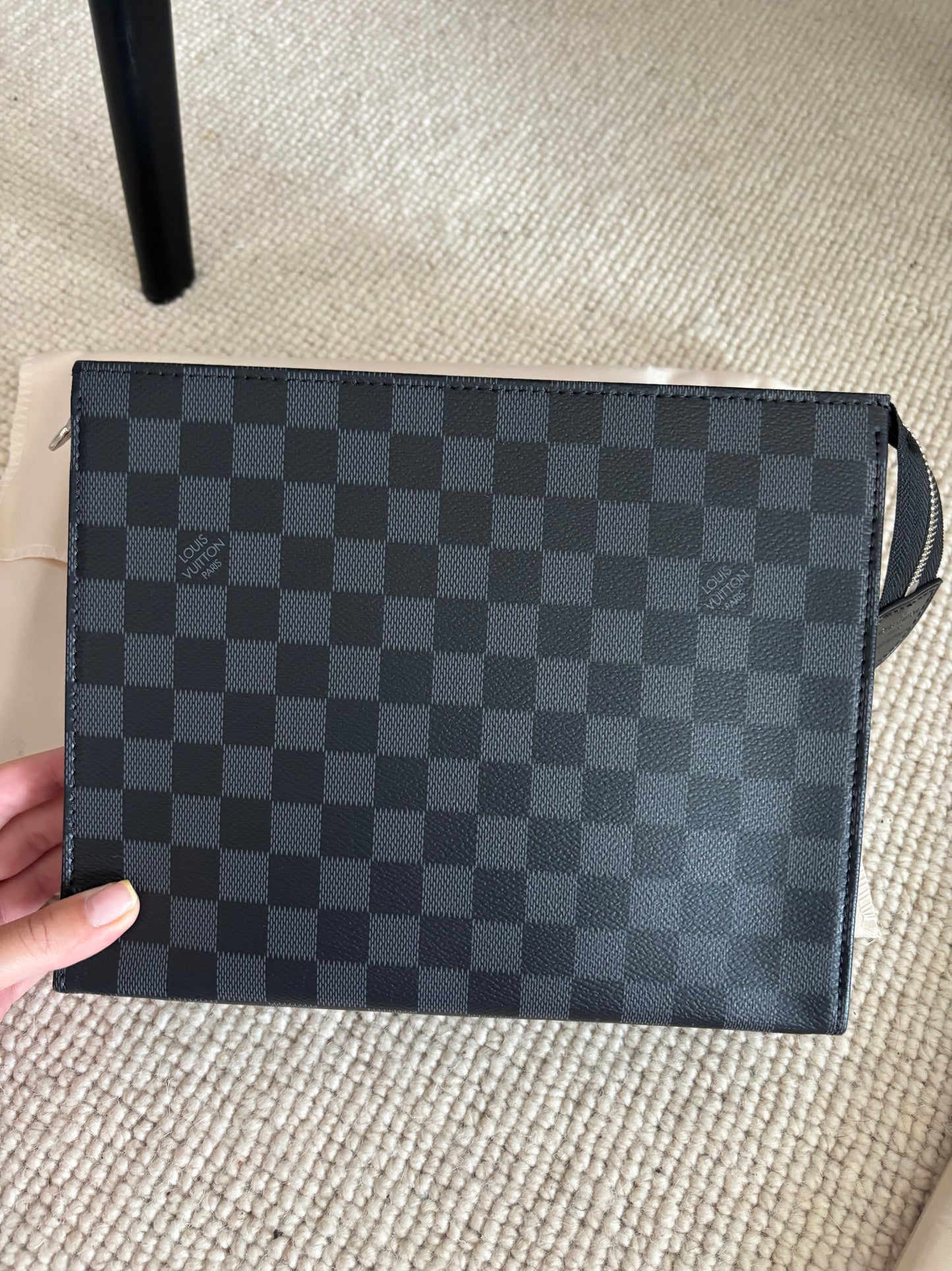 Black & grey grid clutch bag