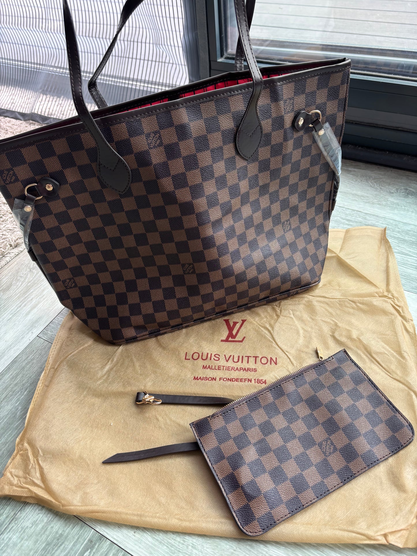 Brown Grid shoulder with coin purse