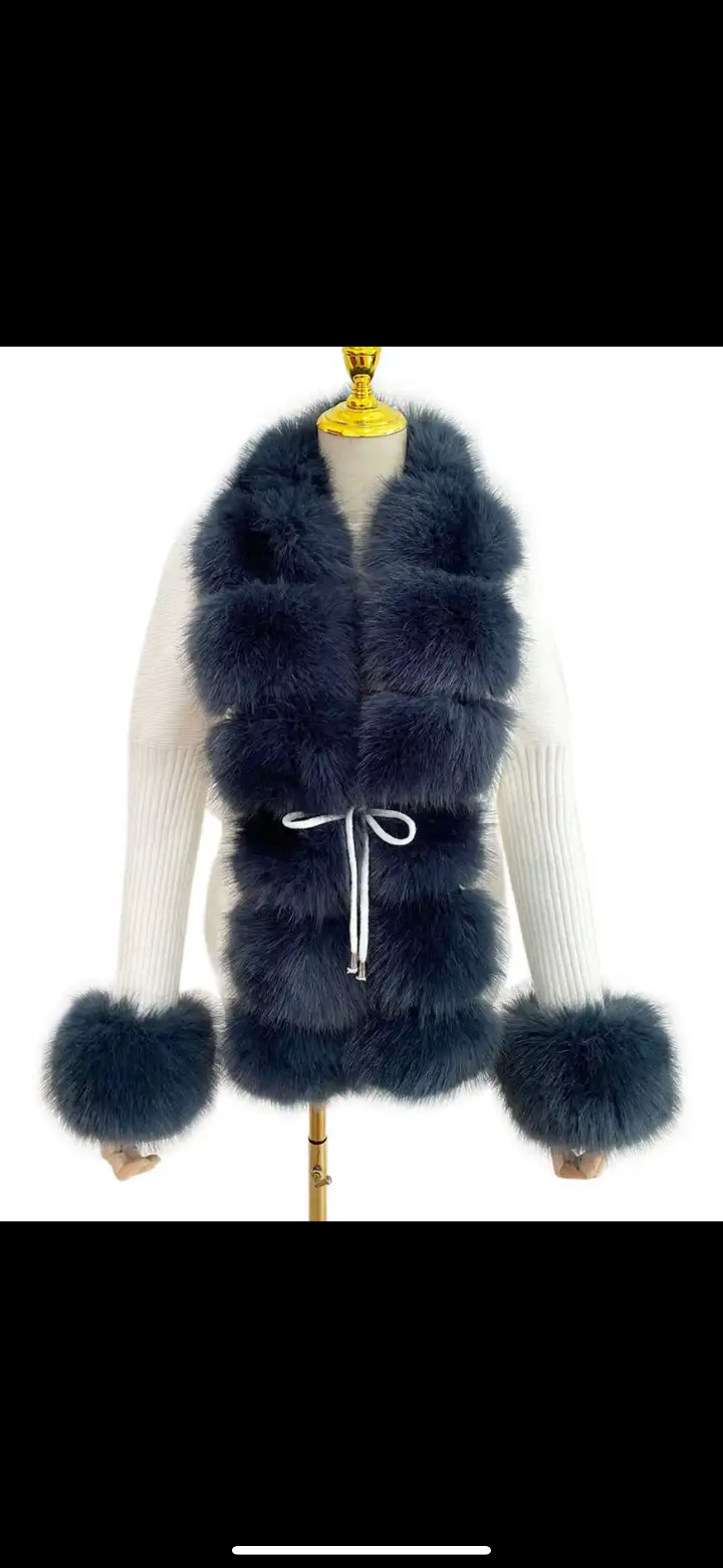 White & Navy Faux fur cardigan