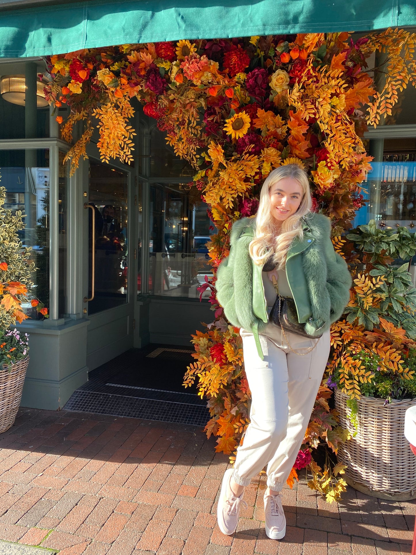 Green fox fur leather jacket