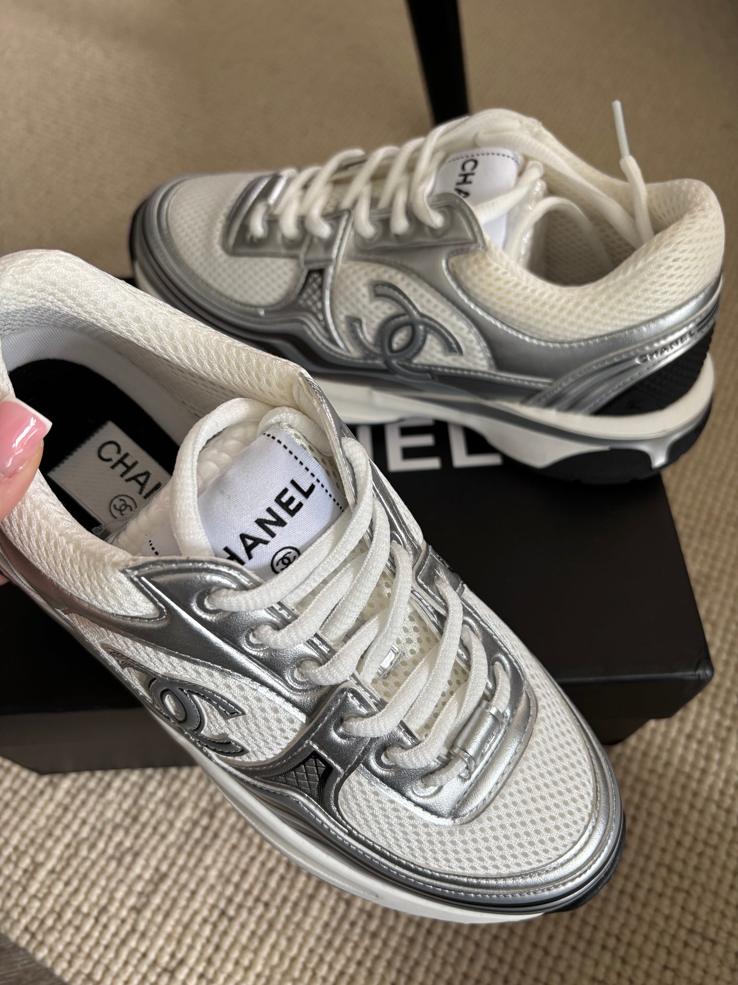 Silver cc trainers size 5 uk