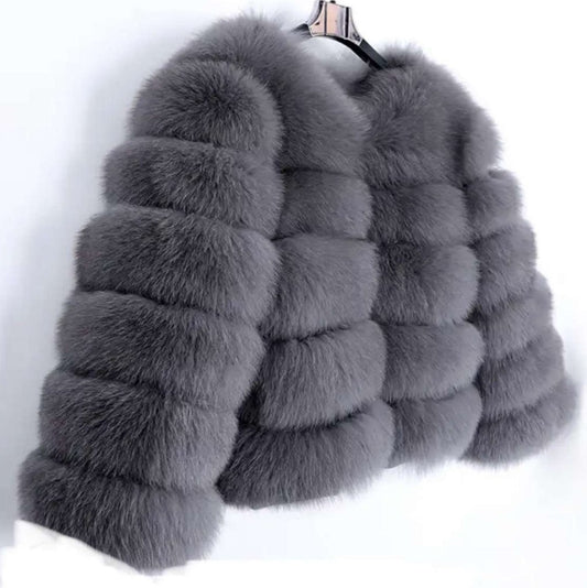 Grey natural fur coat
