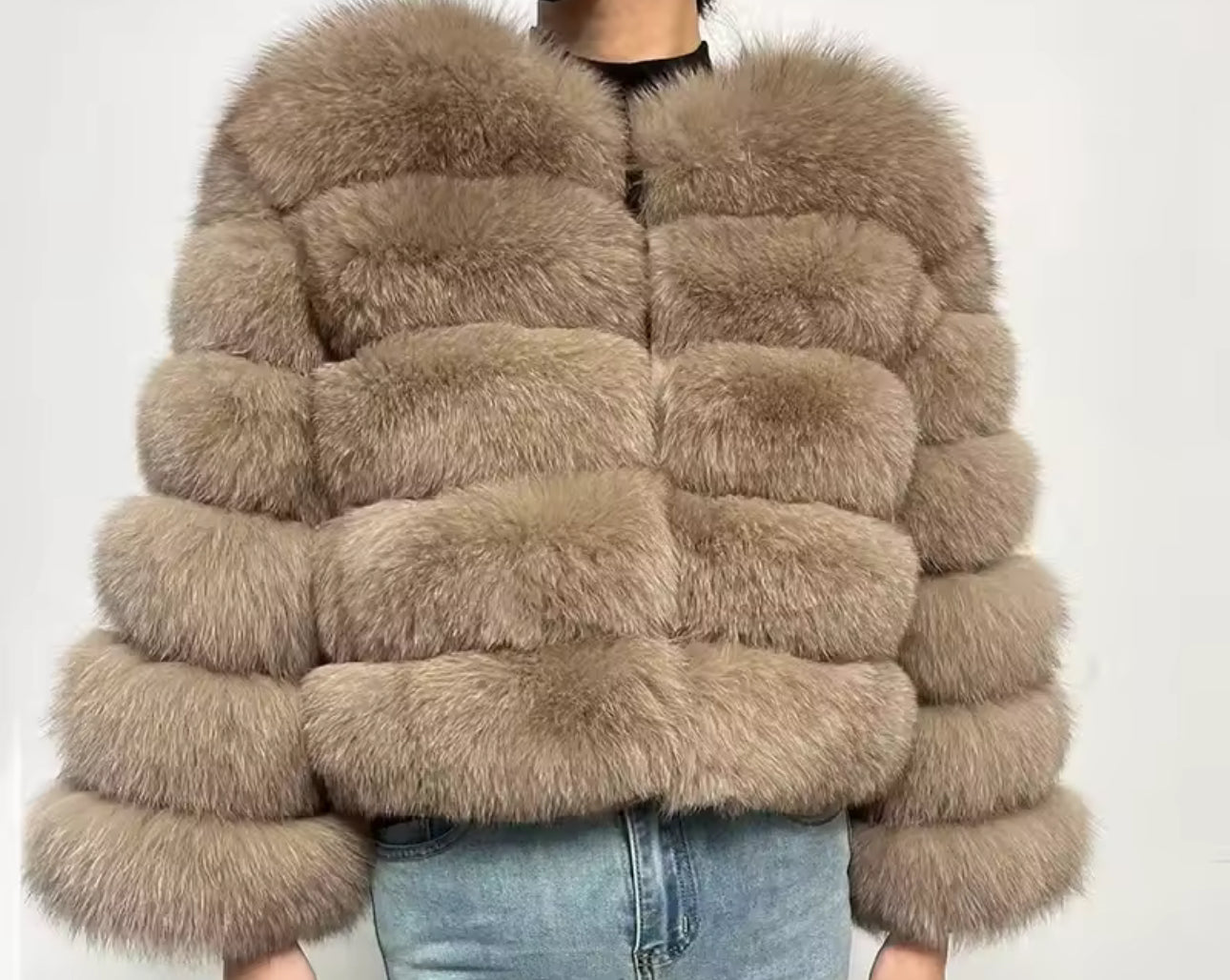 Natural fox fur coats detachable sleeves 2in1