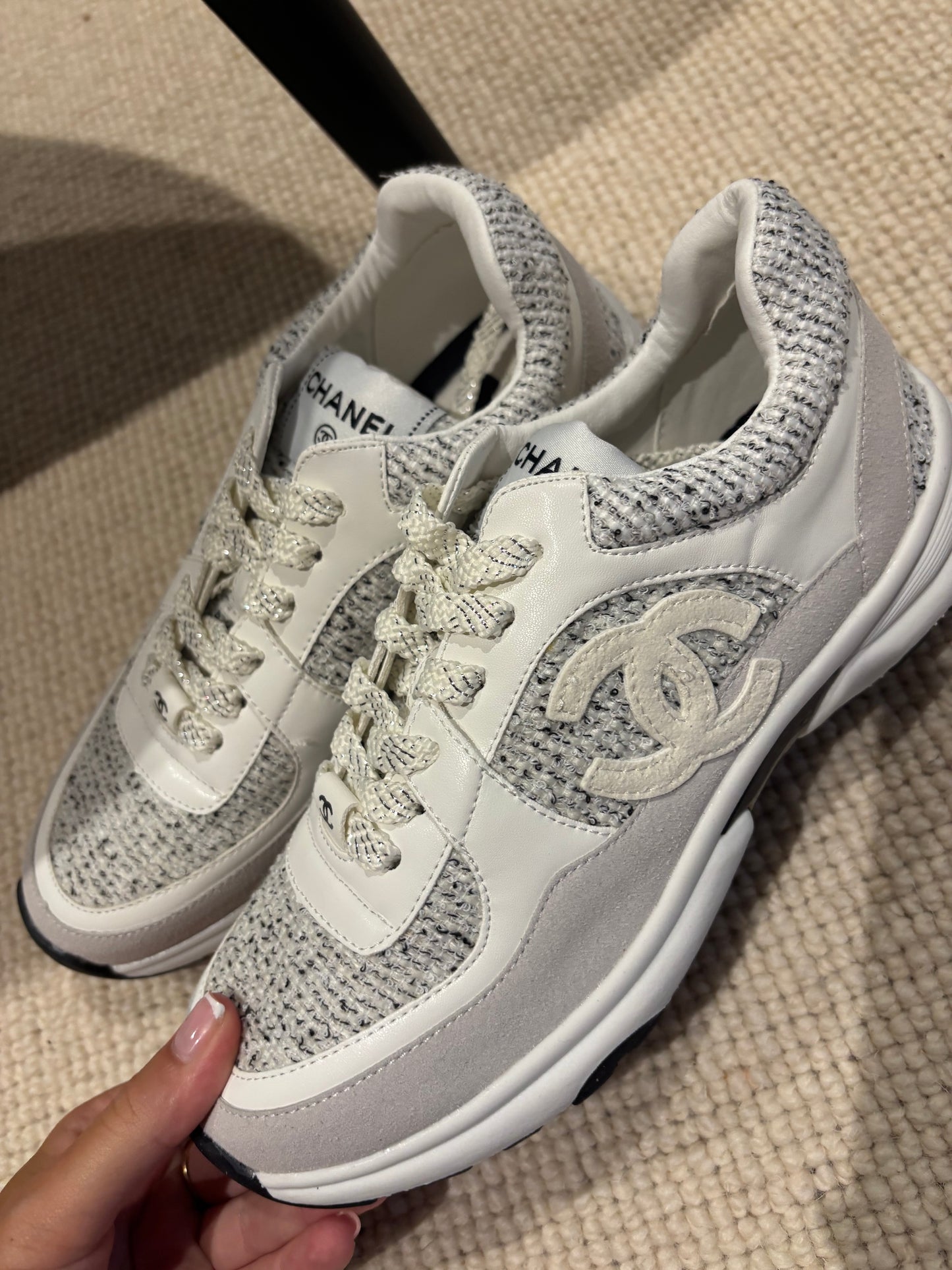 White with black flicks cc trainers size 5