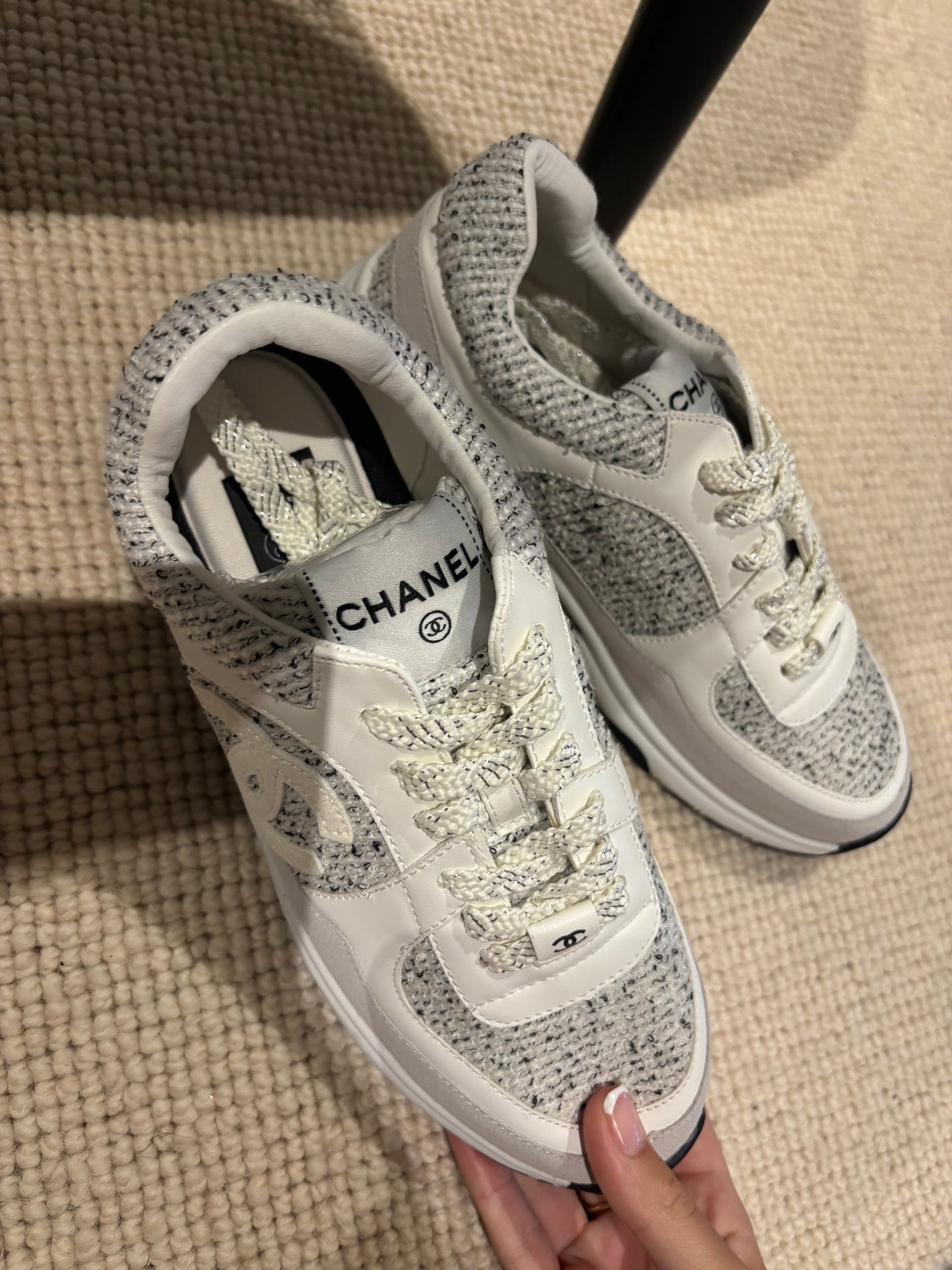 White with black flicks cc trainers size 5