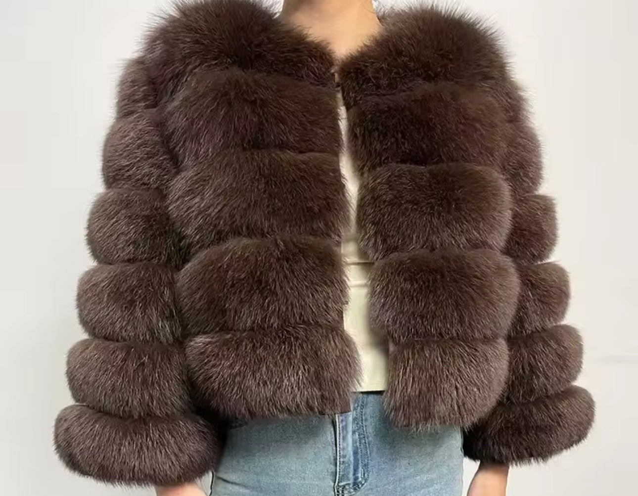 Natural fox fur coats detachable sleeves 2in1