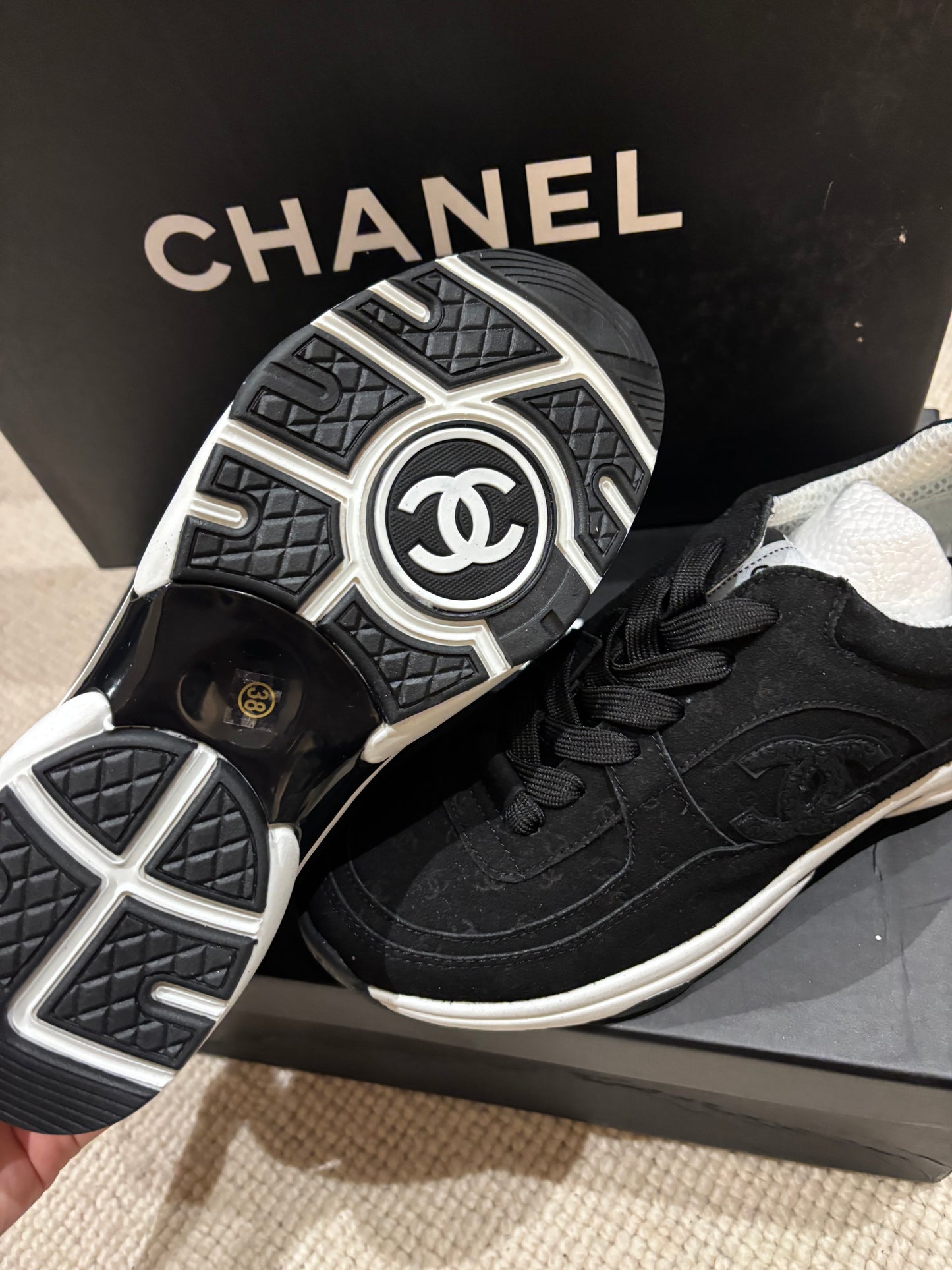 Black with tinny black cc trainers size 5