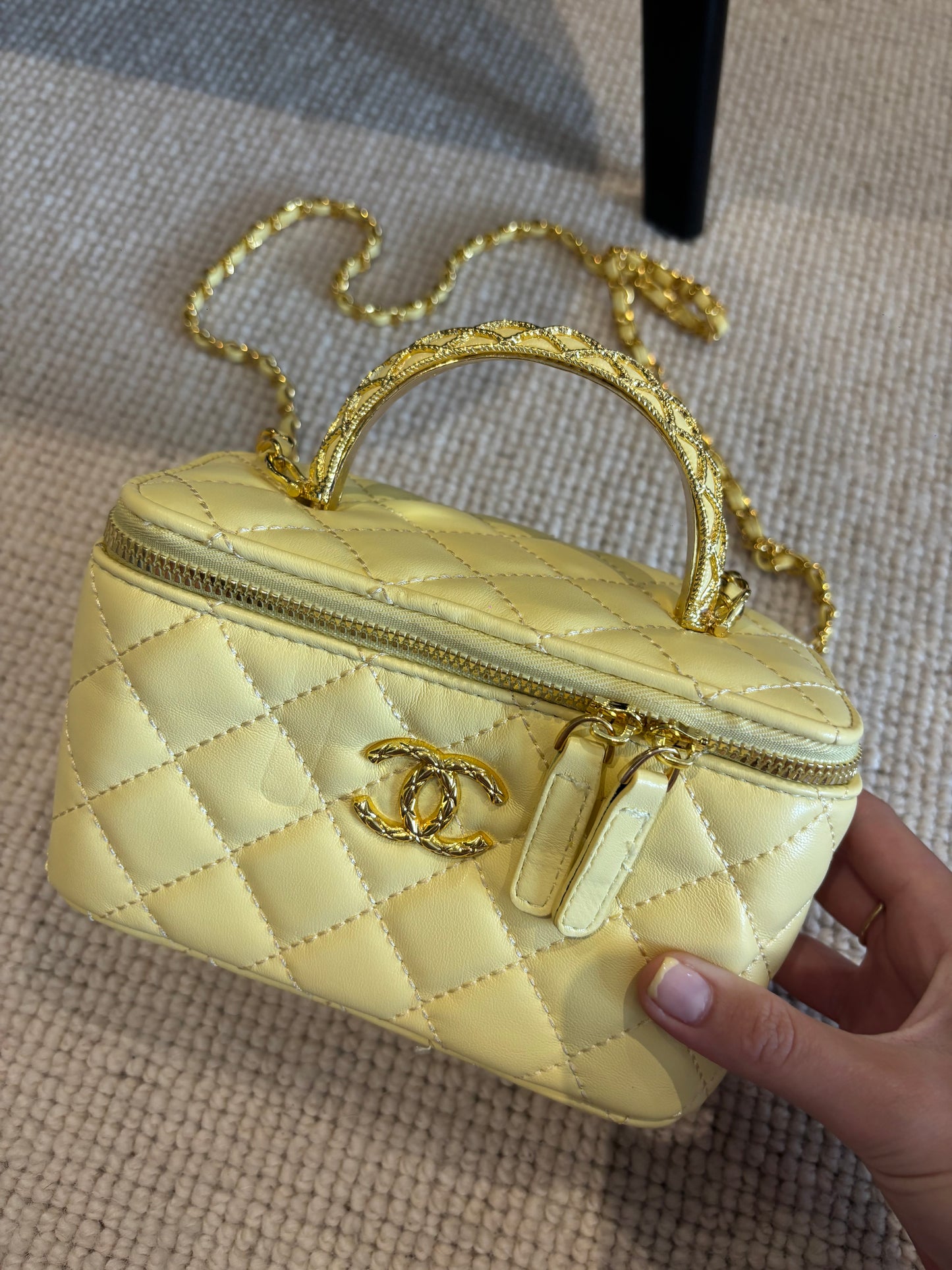 Yellow cc box bag with long strap