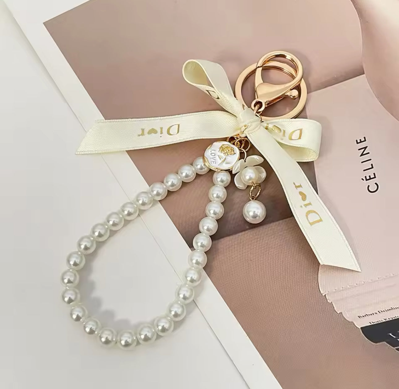 D Cream keychain key ring