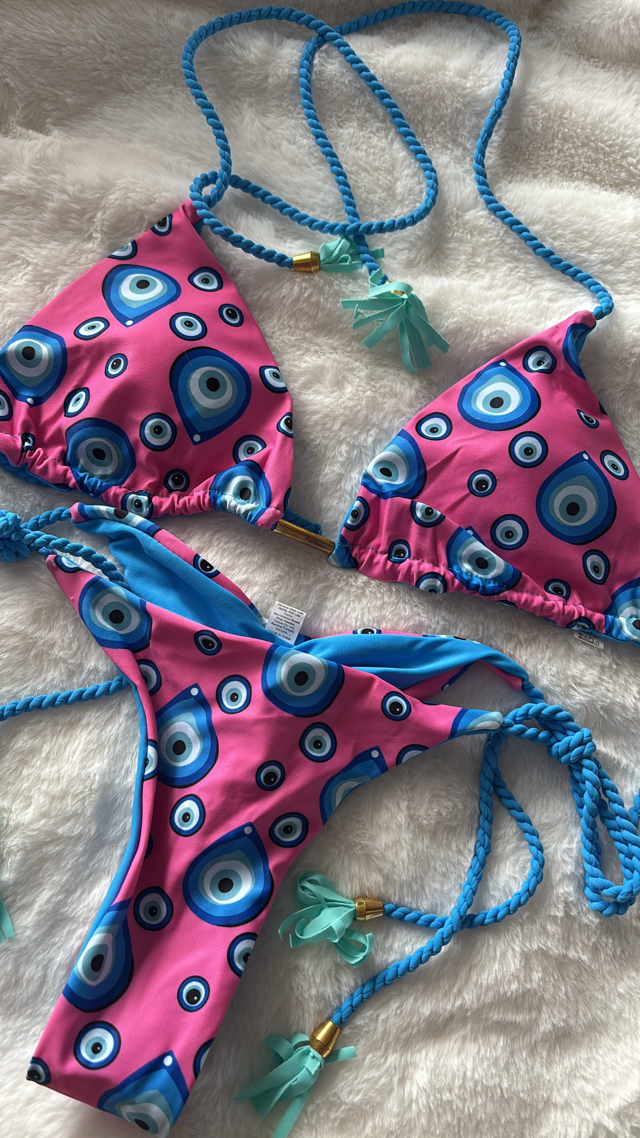 Pink & blue evil eye bikini size small