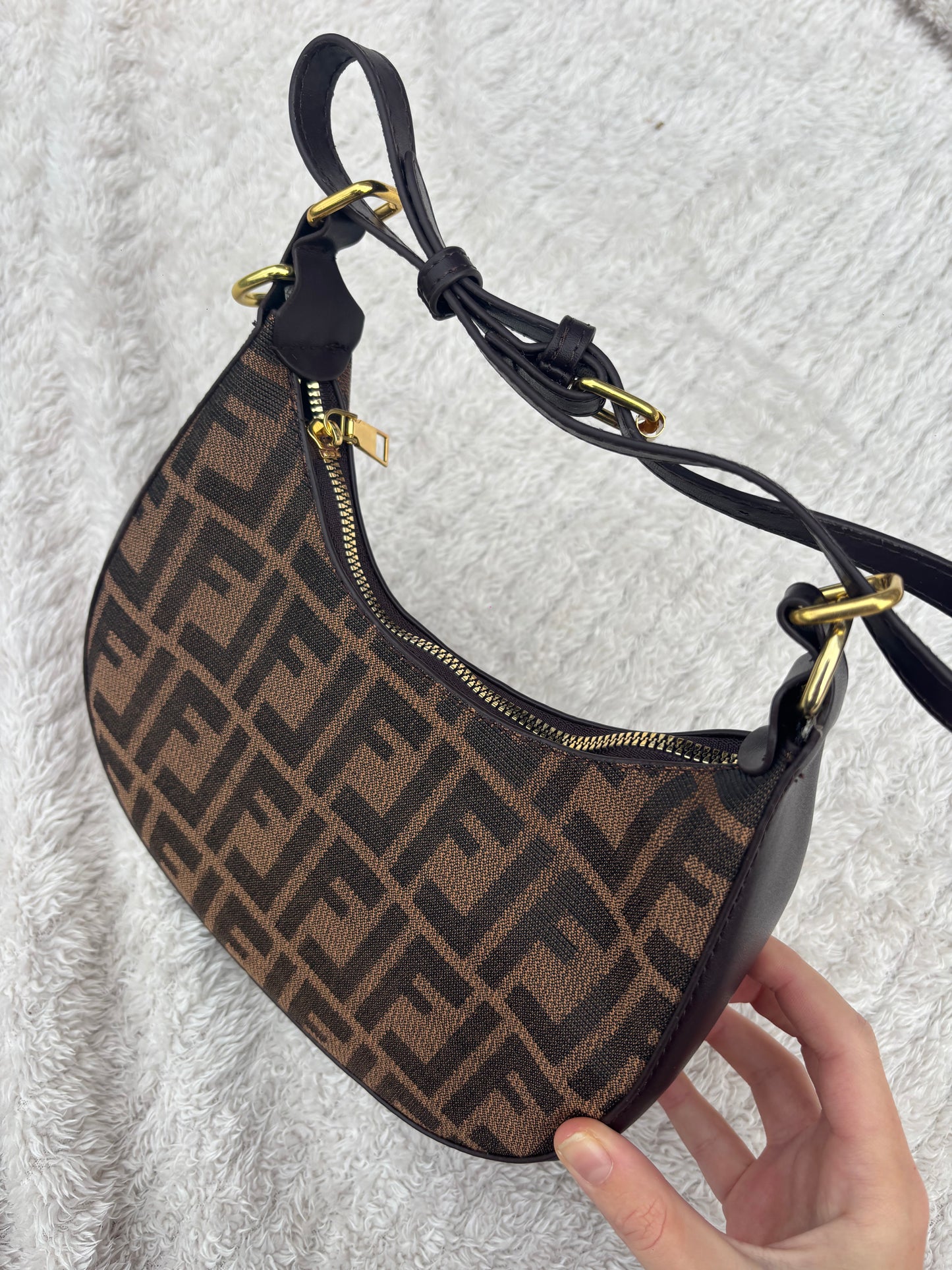 Brown ff handbag long strap