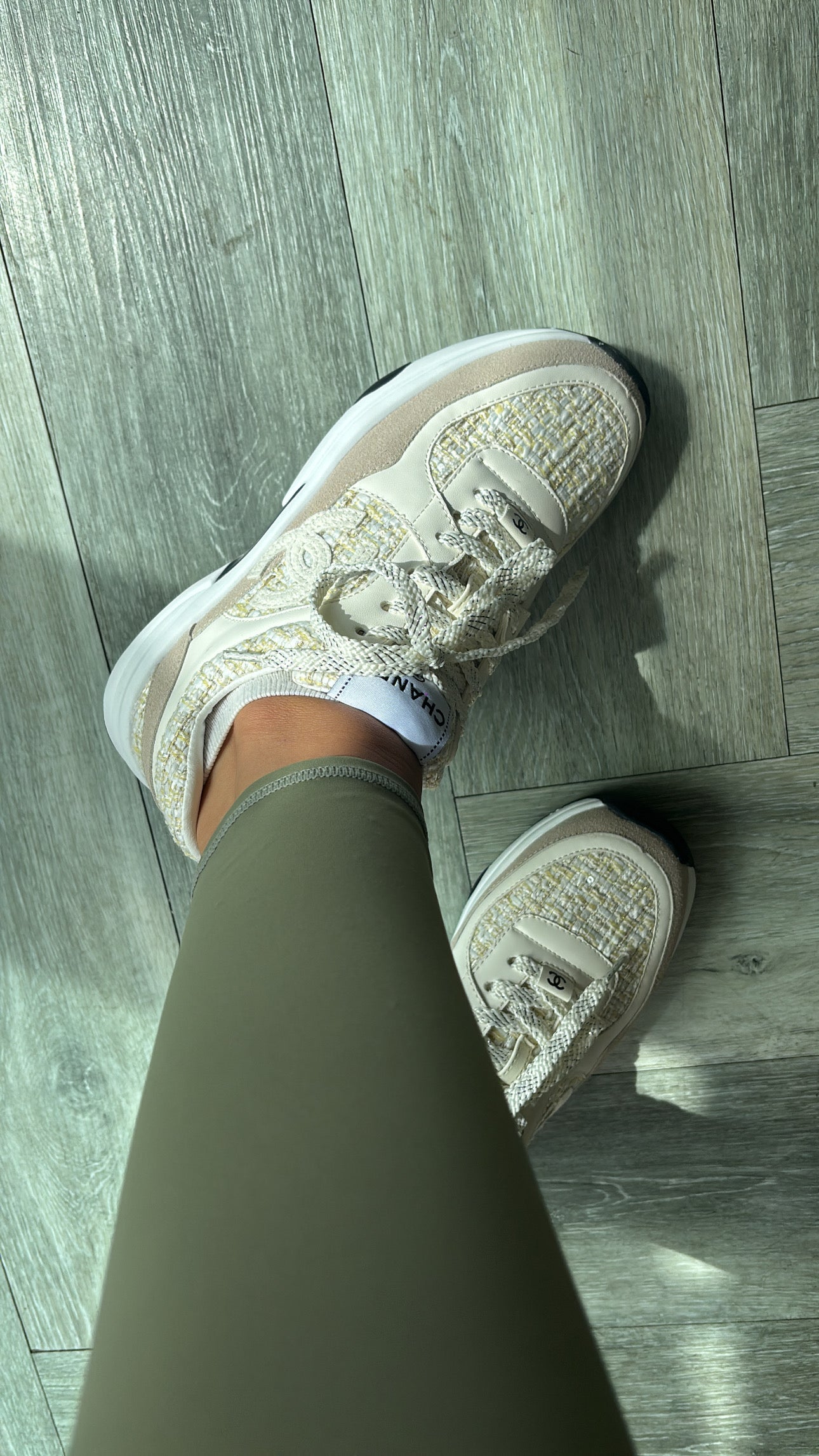 Beige with gold cc trainers