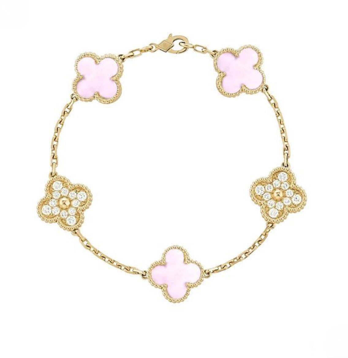Pink chrome & gold clover bracelet one size