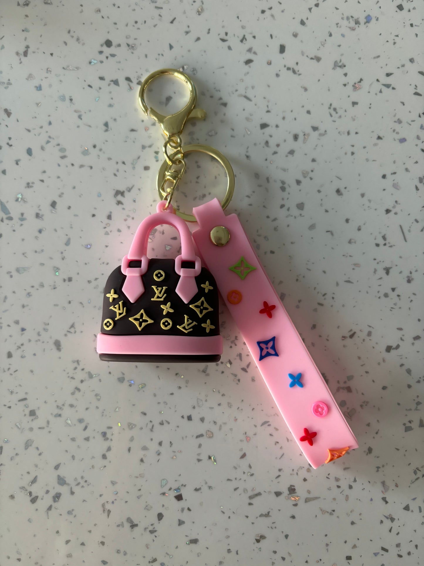 Flower print handbag key chains
