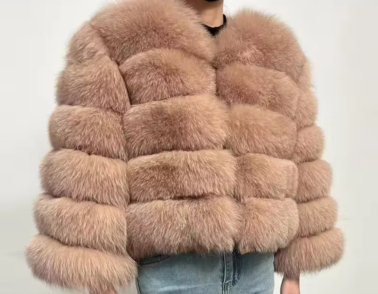Natural fox fur coats detachable sleeves 2in1