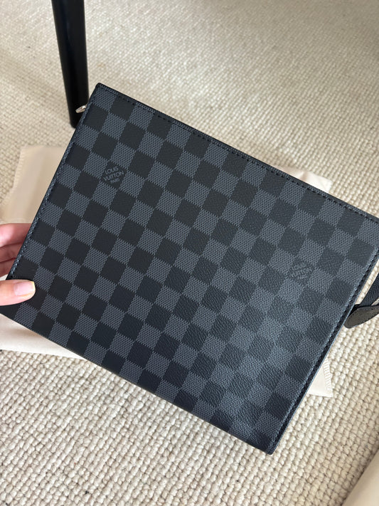 Black & grey grid clutch bag
