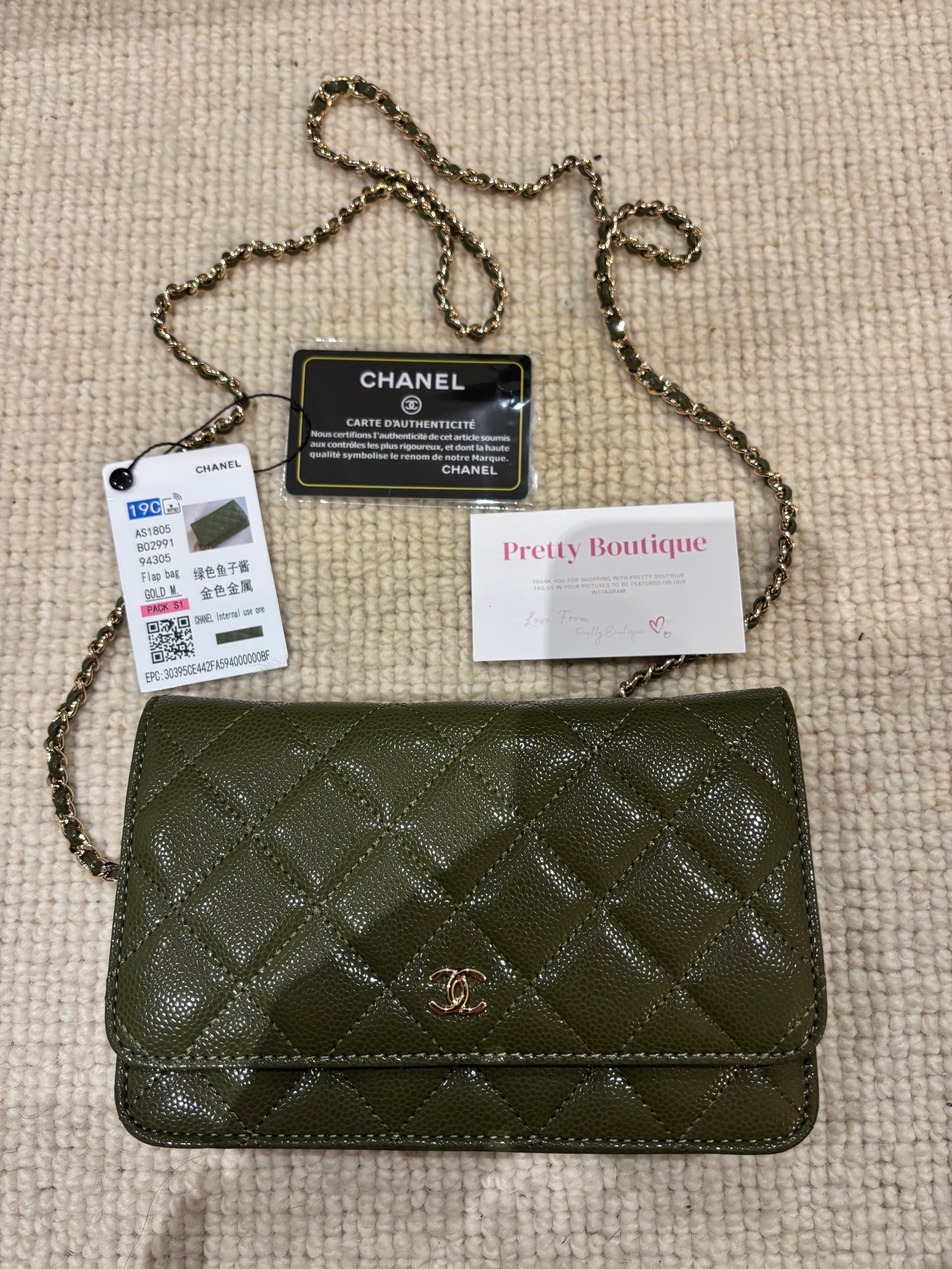 Khaki green and gold small cc crossover bag