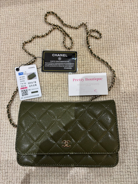 Khaki green and gold small cc crossover bag