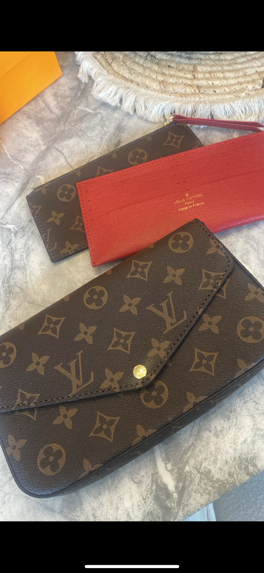 Brown flower crossover bag with red lining