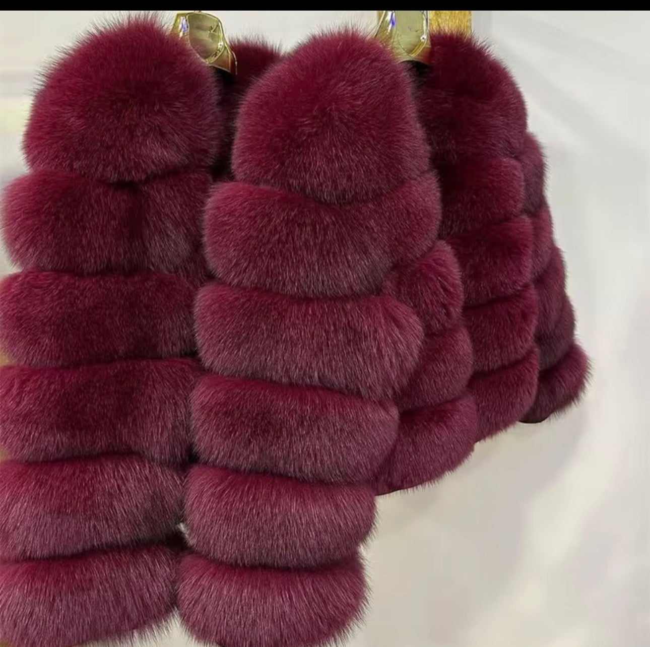 Burgundy red natural fox fur coats pre order 2-3 weeks