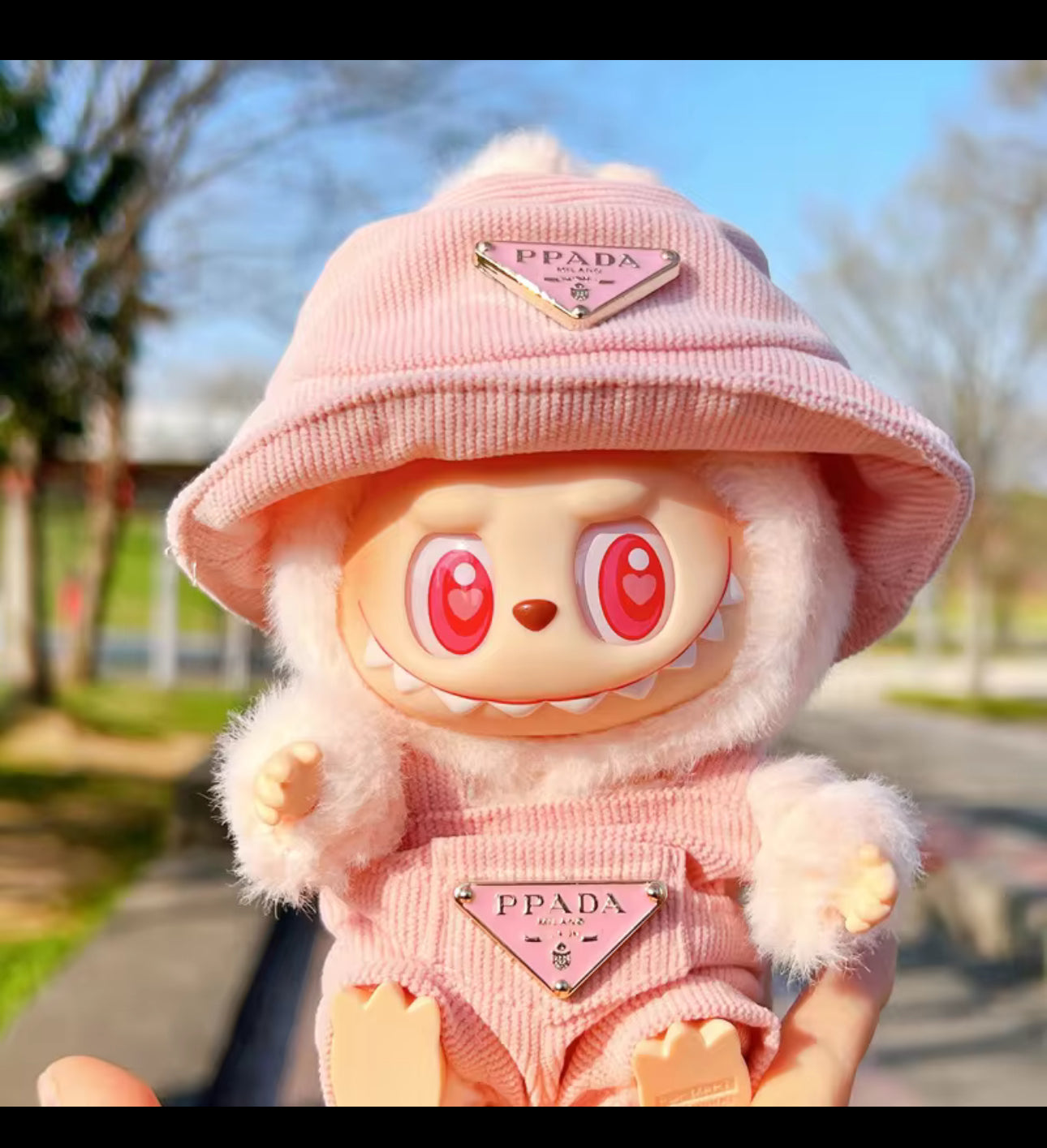Labubu Prada set hat and jumpsuit