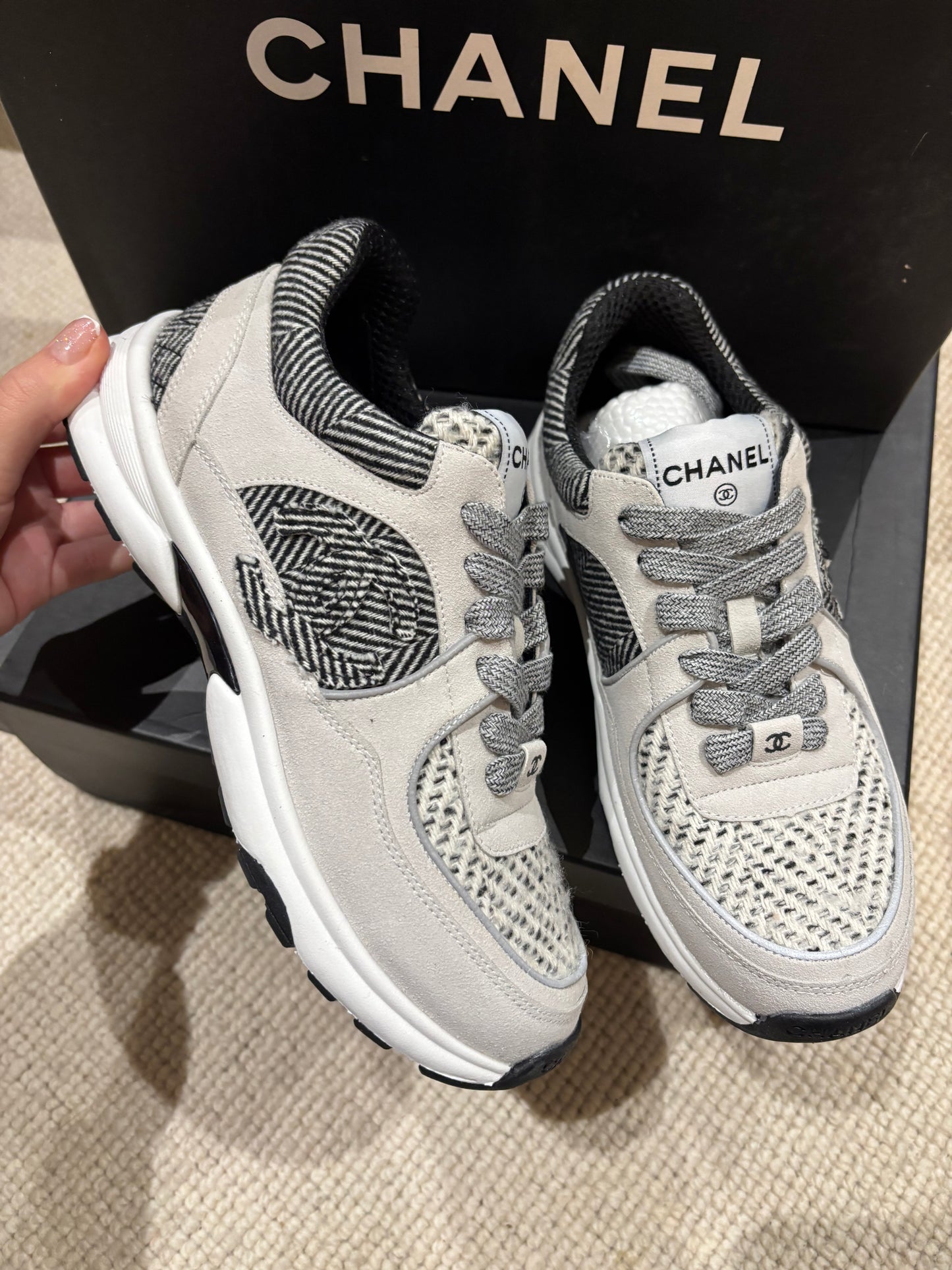 Grey & beige cc trainers size 5