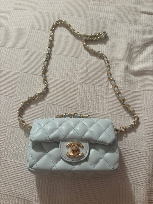 Baby blue mini cc crossover bag