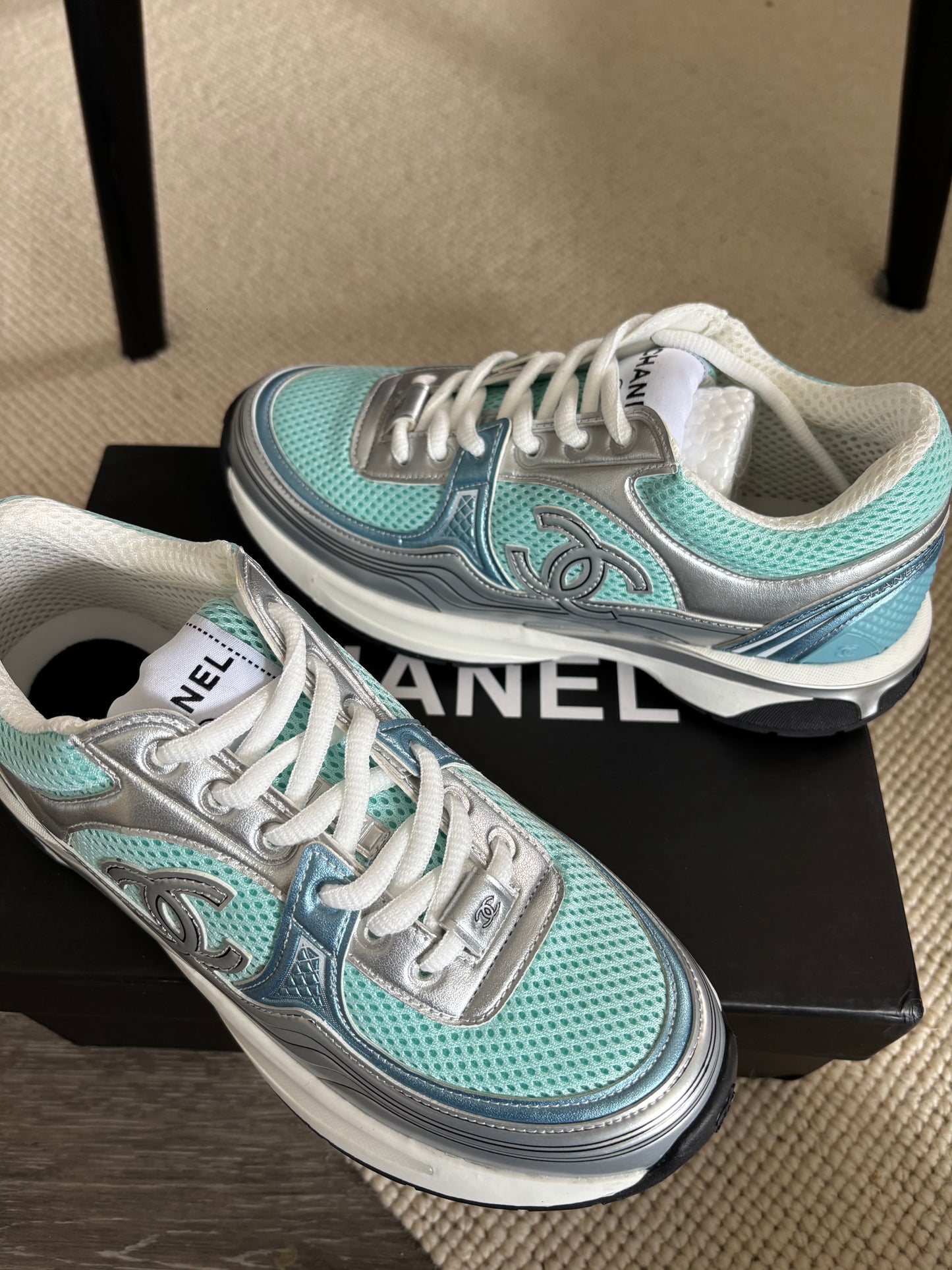 Blue & silver cc trainers size 5 uk