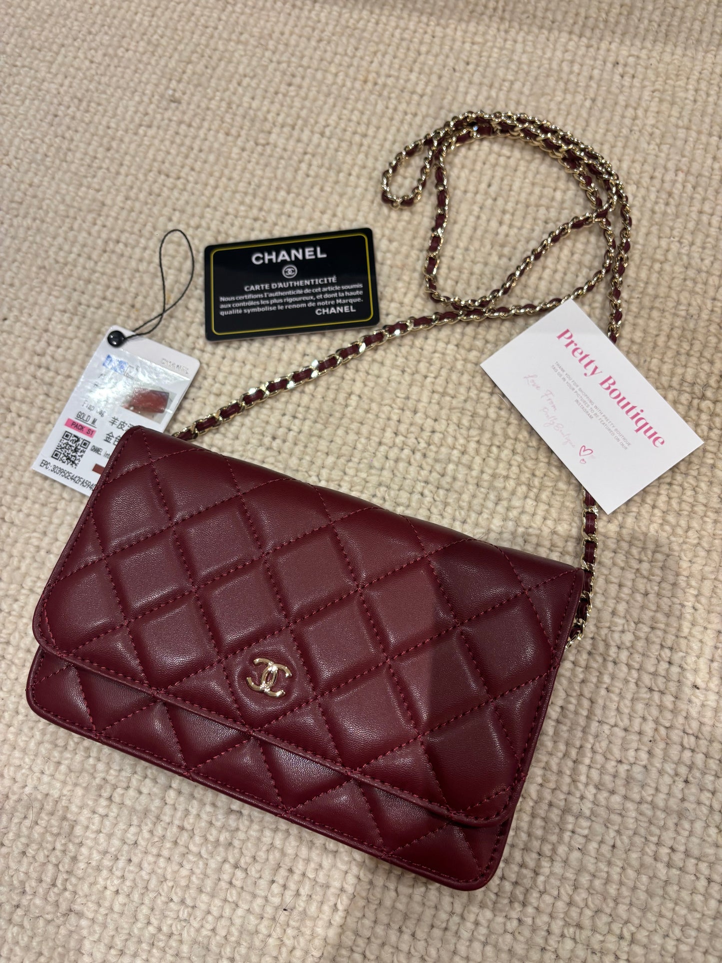 Burgundy with gold small cc crossover bag