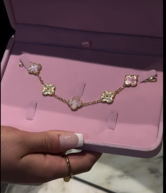 Pink chrome & gold clover bracelet one size