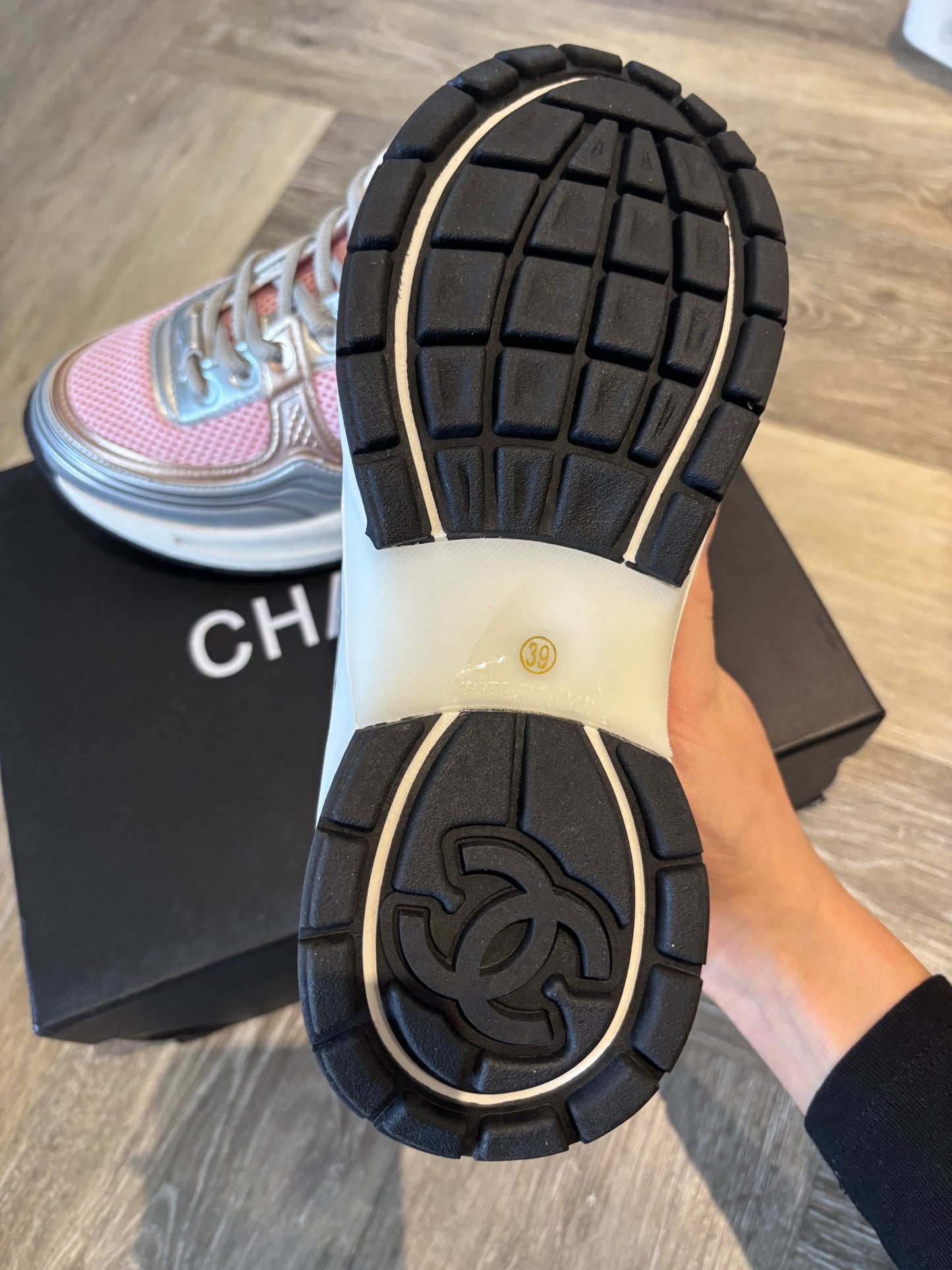 Pink & silver cc trainers size 5
