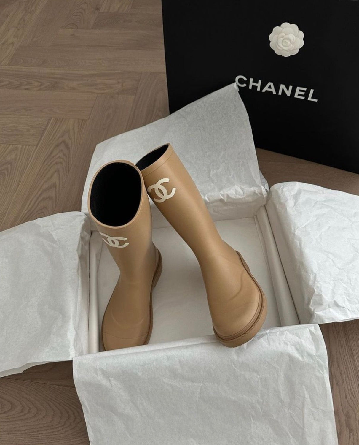 Camel cc wellies with box