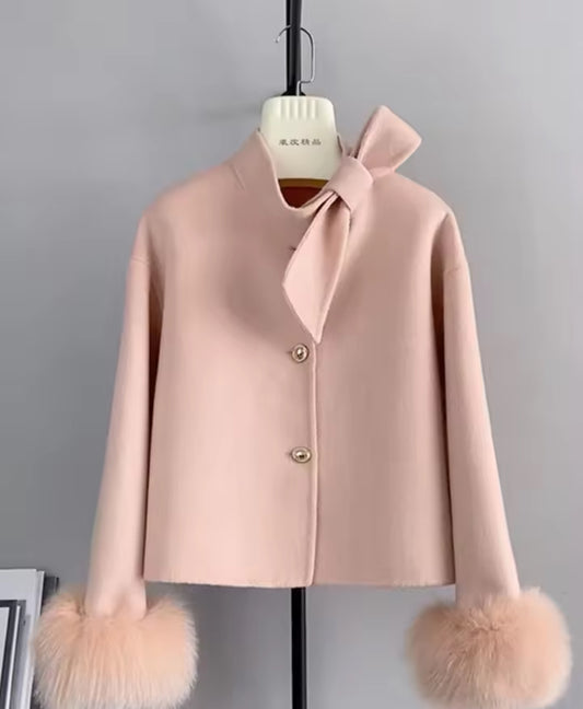 Pink bella natural fur jacket size small