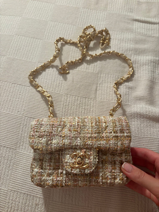 Beige & pink mini cc crossover bag