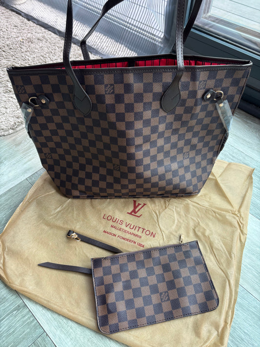 Brown Grid shoulder with coin purse