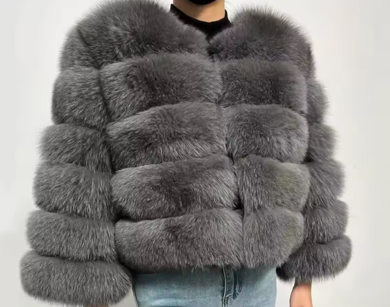 Natural fox fur coats detachable sleeves 2in1