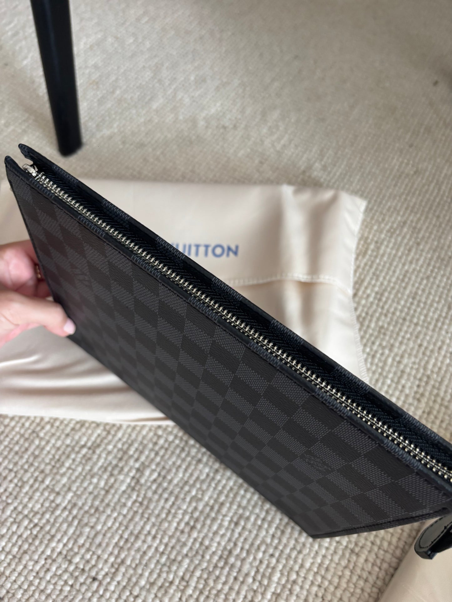 Black & grey grid clutch bag