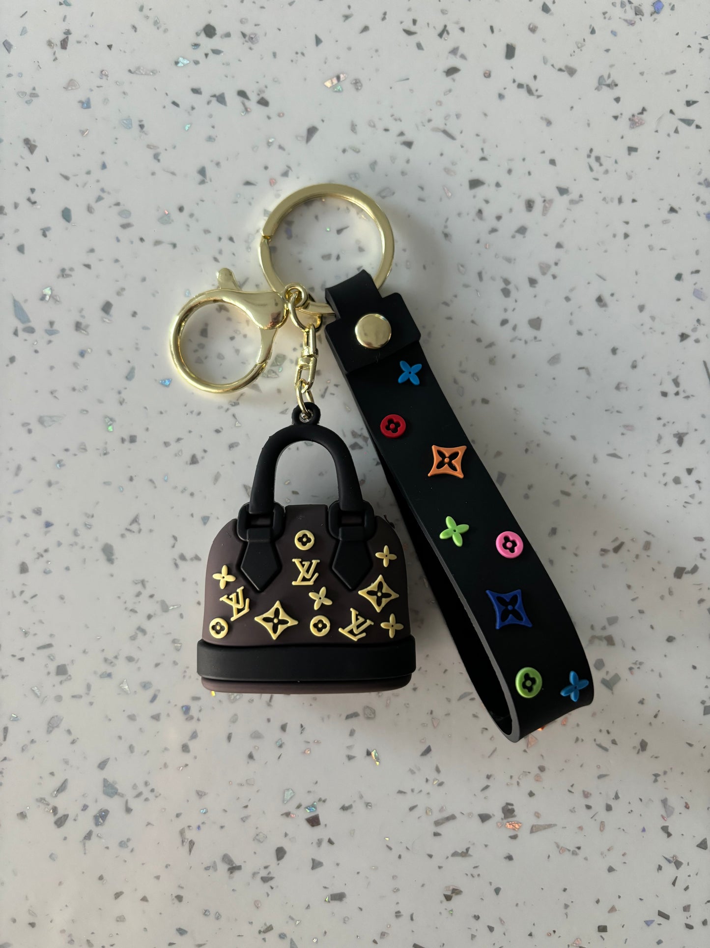 Flower print handbag key chains